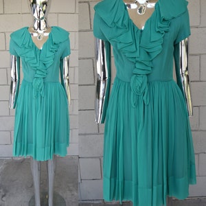 Miss Elliette Green Chiffon 1960s Dress