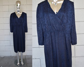 Courreges Paris 1980's  Navy jacquard silk dress