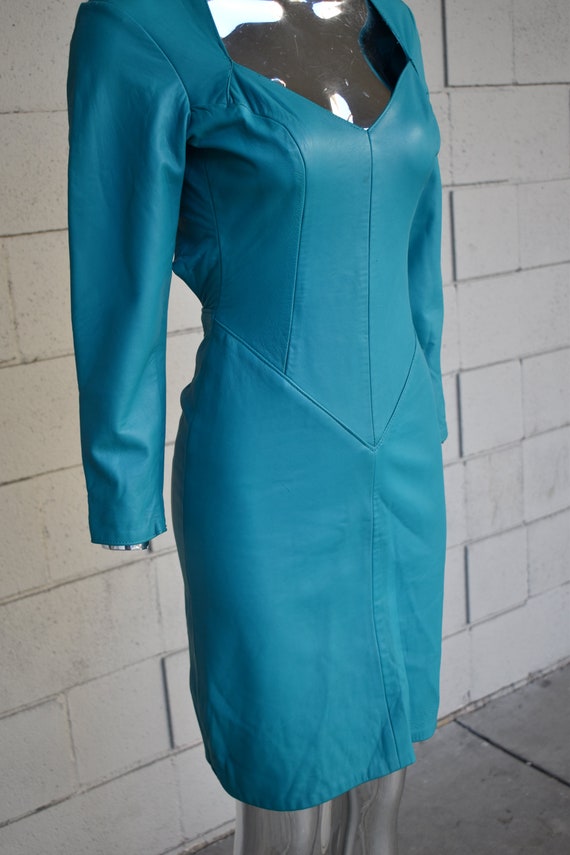 Hugo Buscati creamy turquoise leather dress - image 5