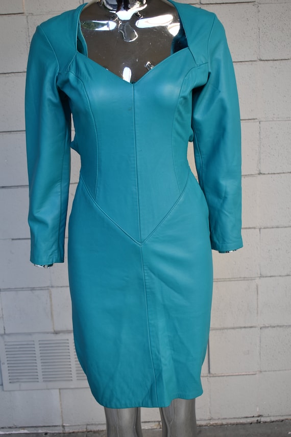 Hugo Buscati creamy turquoise leather dress - image 3