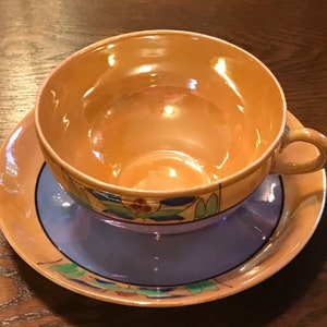 Hand-Painted Vintage Lusterware Teacup & Saucer - Made in Japan