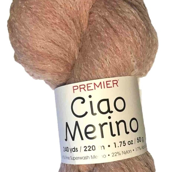 Ciao Merino from PREMIER Yarns.  Fine Super wash Merino DUSTY ROSE (2068-01), 240 Yards / 50grams.