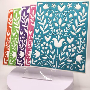 5 Cards Set | Any Occasion Greeting Cards | Blank Greeting Cards | Mexican Floral | Otomi Inspired | Layered | Handmade