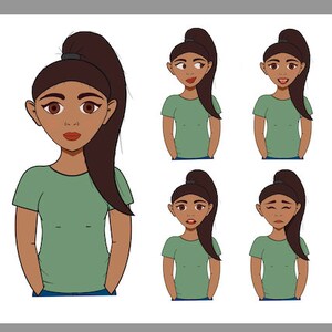 Imágenes prediseñadas de diversas emociones de mujeres jóvenes, adolescentes y niñas / Fondo transparente / PNG / Uso personal y comercial