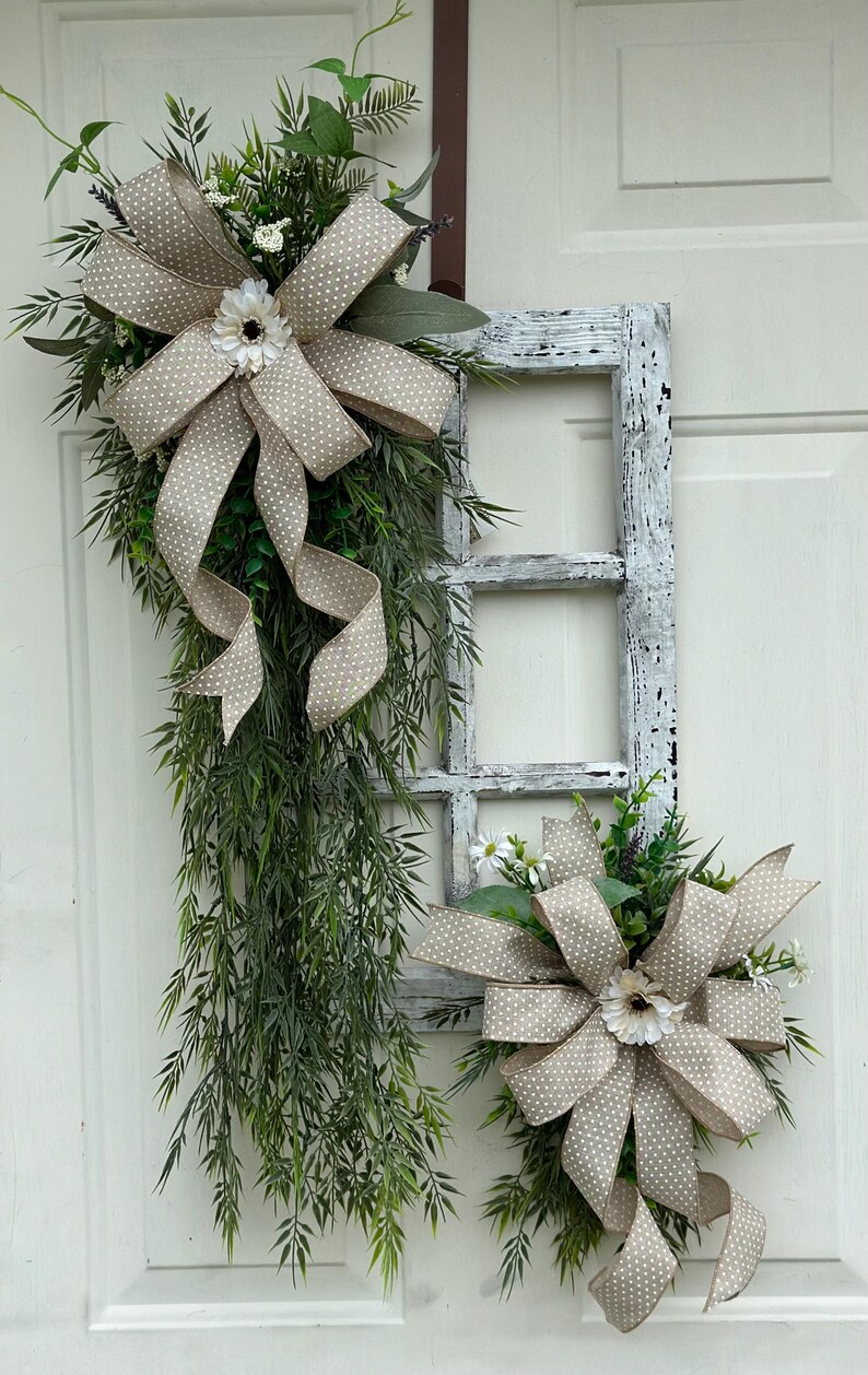 Distressed Window Frame, Greenery Decor, Everyday Swag, Swag Wreath ...