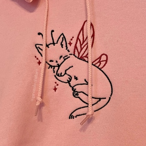 angelic cat embroidered hoodie, embroidered hoodie, pink hoodie, y2k hoodie, cat hoodie, cat sweatshirt, cat sweatshirt, cat themed gifts