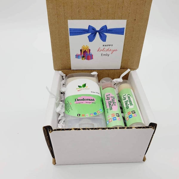 Self care gift box-Holiday gift baskets-Teacher appreciation gift-Christmas eve box-Deodorant +Lip balms set-Teen girl-Co worker-Colleagues