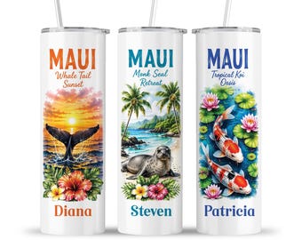 Maui Culture Tumbler: Hawaii Friends Family Koi Fish Sunset Monk Seal Vacation Travel Cup