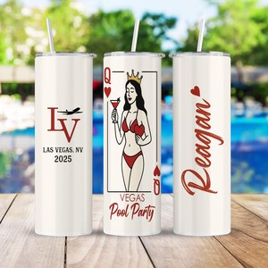 Vegas Pool Party Tumbler Queen of Hearts Off White Poker Travel Swimsuit Bikini Cup Gift