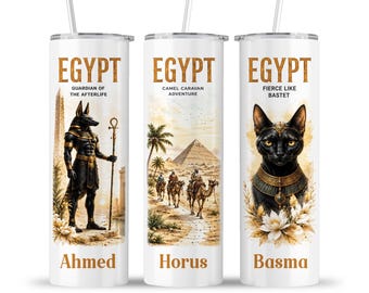 Egypt Culture Tumbler: Anubis Bastet Caravan Friends Family Vacation Africa Travel Cup