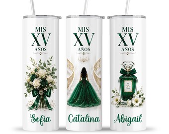 Mis XV Anos Emerald Green Tumbler: Birthday Sweet 15 Years Teen Girl Party Favor