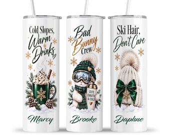 Girls Ski Tumbler: Girl Trip Green Snow Bunny Ski Winter Sports Vibes Group Travel Cup