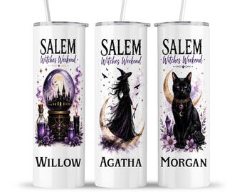 Salem Witch Tumbler: Halloween Girls Weekend Travel Witches Cat Crystal Ball - Keepsake Cup
