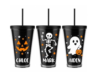 Kids Halloween Tumbler : Pumpkin Skeleton Ghost Fun Party Favor Tumbler Cup