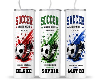 Senior Night Soccer Team Tumbler: Class of 2027 Ball Cleats Athlete Grad Graduation Cup