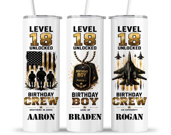 18th Birthday Tumbler: Boys Special Ops Military Gamer Friends Squad Crew Party Favor Cup