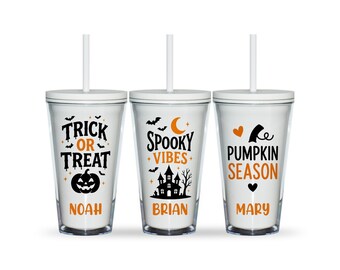 Kids Halloween Tumbler : Pumpkin Haunted House Fun Party Favor Tumbler Cup