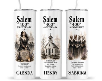 Salem 400th Anniversary Tumbler: 1626-2026 Remembrance Memorial Witch Trial - Keepsake Cup