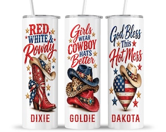 Cowgirls Americana Tumbler: Cowgirl American USA Flag Patriotic Travel Vacation Cup
