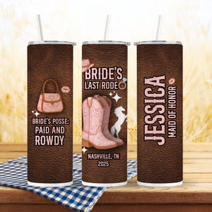 Bride&#39;s Last Rodeo Brown Leather Bachelorette Party Tumbler Wedding Bride Bridesmaids Gifts