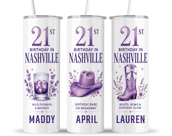Nashville 21st Birthday Tumbler: Lavender Purple Cowgirl Boots Hat Drink Party Vacation Cup