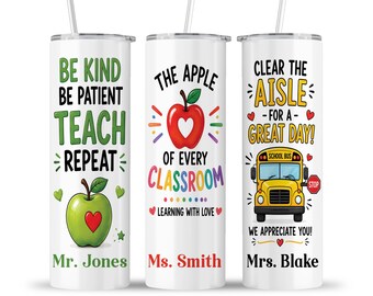 Teacher Gift Tumbler: Teaching Appreciation Thank You Red Green Apple School Bus Cup
