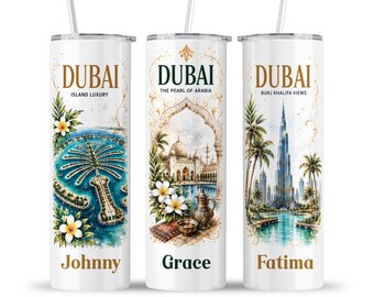 Dubai Culture Tumbler: Palm Jumeirah Mosque Friends Family Burj Khalifa Vacation Travel Cup