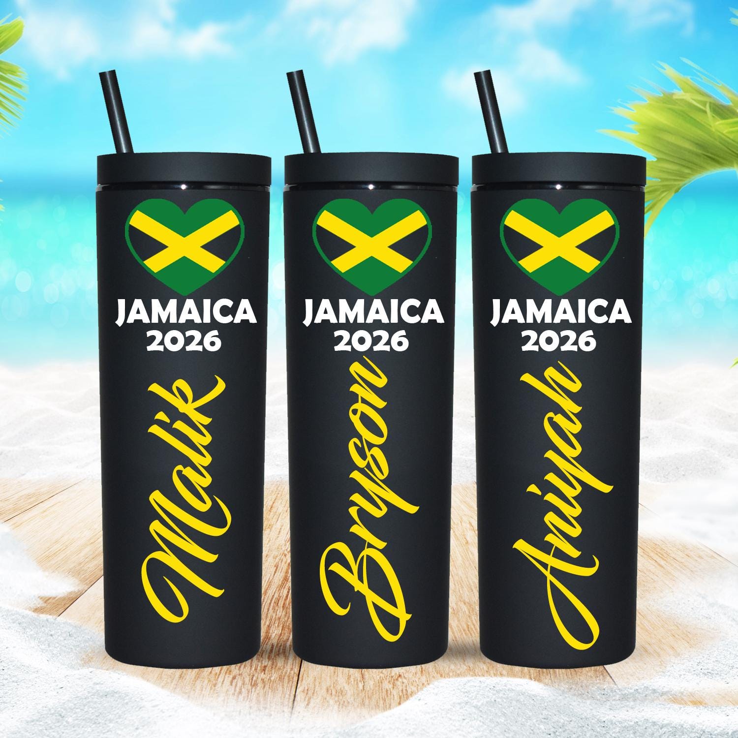 Jamaica Tumbler Jamaican Flag Retirement Honeymoon Travel Vacation Tropical Islands Beach Drinks Gift