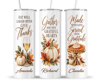 Thanksgiving Tumbler: Housewarming Appreciation Thankful for Friends Family Autumn Pumpkin Travel Cup Gift