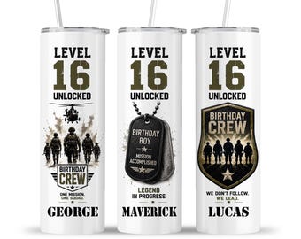 16th Birthday Tumbler: Boys Special Ops Military Gamer Friends Squad Crew Party Favor Cup