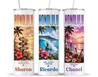 Honolulu Hawaii Tumbler: Sunset Surf Beach Friends Family Vacation Travel Cup