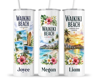 Waikiki Beach Tumbler: Honolulu Hawaii Friends Family Photos Sunset Vacation Travel Cup
