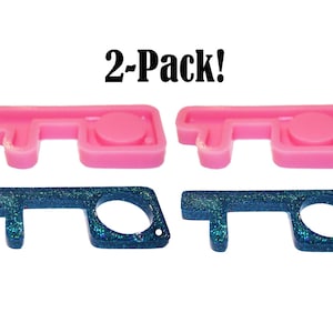 2-Pack: No Contact - Touchless Button Push - Door Pull Keychain Mold - 2 Units | NEW IMPROVED SIZE | Dimensions in picture and description