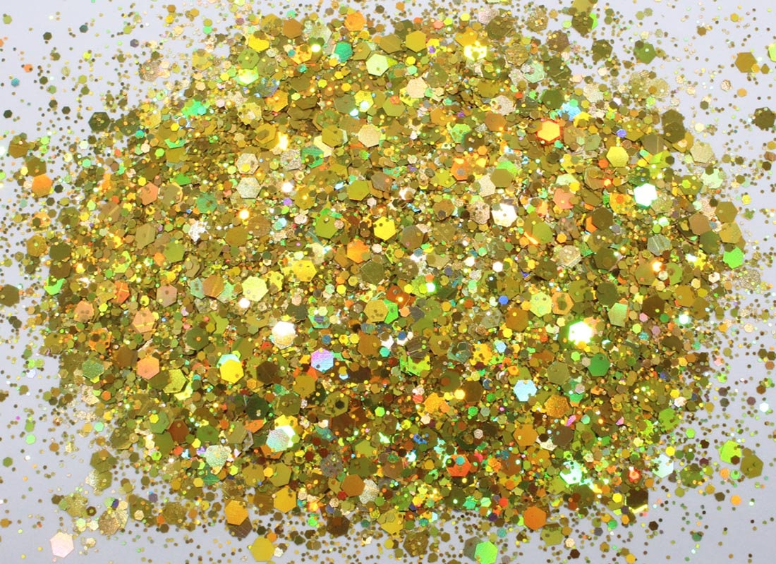 GLORIA - Gold Iridescent Holographic Chunky Glitter - Polyester Glitte –  Posh Glitter, LLC