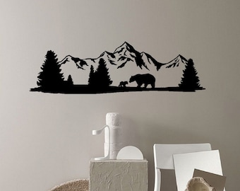 ~ Removable Vinyl Wall Art Mural Decal Home Decor Map Stickers Mountain Scene decal 8x32 or 11x45 Qty 2