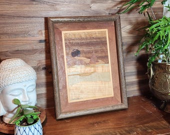 Robert Kettering framed art wood inlay marquetry   Sailboat on Sea