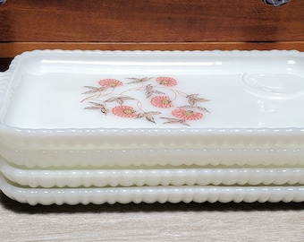 Anchor Hocking Fire King milk glass snack plates  Fleurette  vintage  1958-60