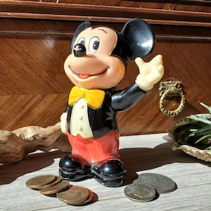 Mickey Mouse coin bank, 1940s Vintage Made in Korea, Walt Disney Productions