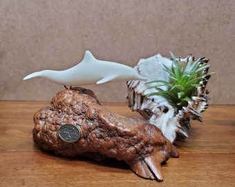 John Perry dolphin sculpture   dolphin on burl wood base vintage oceanic sculpture