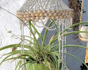 Vintage shell macrame hanging planter cowrie shells