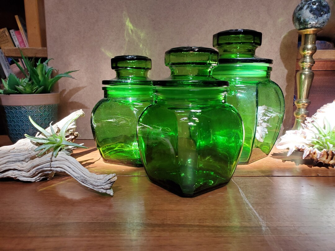 Anchor Hocking Apothecary Green Glass Canisters Apothecary Etsy