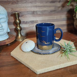 Otagiri mug blue and gold  Seagulls vintage Japanese Otagiri cup with gold seagulls