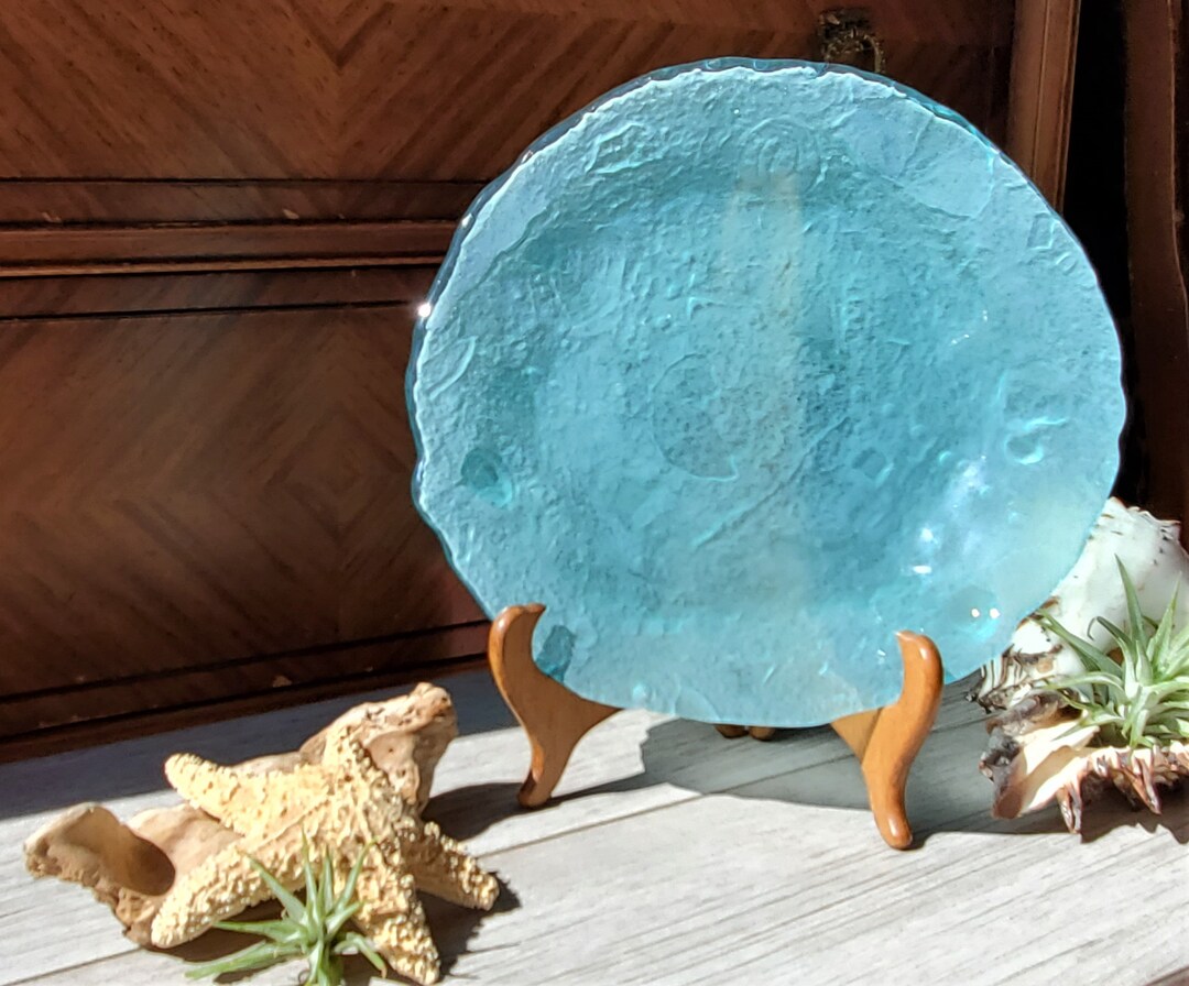 Glass Plates Two Recycled Glass Plates Aqua Etsy