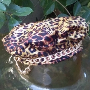 Velvet Beret W/ Chunky Chain, Animal Print & Solid Black Velvet Beret, French Beret, Velvet Beret, Animal Print Beret Hat,Stylish Hat