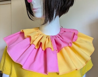 Detachable Clown Collar, Yellow with Pink Collar, Removable Clown Collar, Cosplay Collar, Adjustable Clown Collar