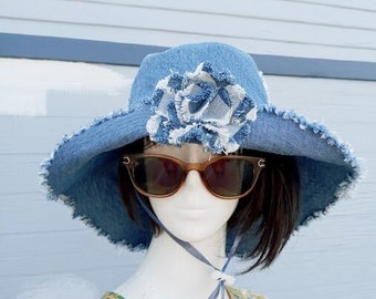Upcycled Denim Bucket Hat,Wide Brim Sun Hat With adjustable Fit, Beach Hat, Summer Reversible Hat, Trendy, Boho,Stylish Hat,Hipster Hat,Y2k