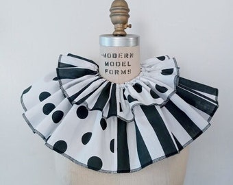 Striped/Polka Dot Detachable Clown Collar, Removable Black And White Clown Collar, Cosplay Collar, Adjustable Clown Collar, Circus Clown