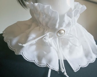 Double Ruffle White Vintage Scallop Lace Collar, Victorian Style Collar, Cosplay Collar, Lolita Collar Boho Collar, Cottagecore Collar.