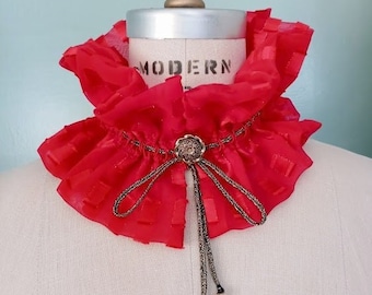 Red Detachable Collar, Victorian Style, Punk Collar, Ruffled Choker, Removable Collar, Boho Collar, Cosplay Collar, Gift For her