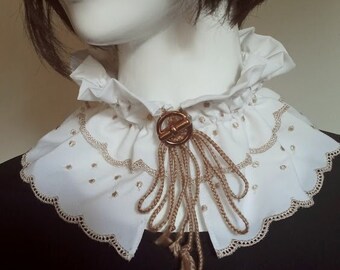 Double Ruffle Khaki Scallop Vintage Lace Collar, Victorian Style Collar, Cosplay Collar, Lolita Collar, Boho Collar, Cottagecore Collar